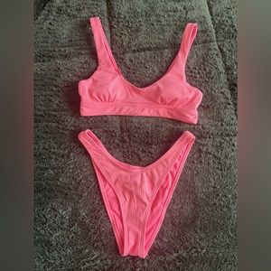 Neon Pink Ribbed Bikini